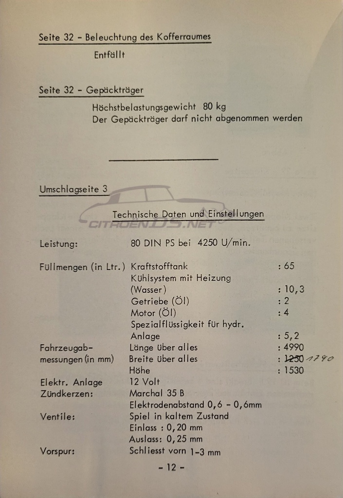 Anhang zur Betriebsanleitung Citroen ID 19 F (BREAK), ORIGINAL, die deutsche Ausgabe
