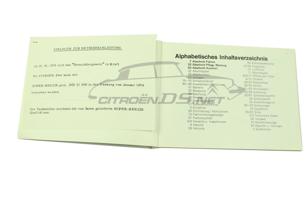 Betriebsanleitung   Citroen Dyane, ORIGINAL, Sept. 70/71, die deutsche Ausgabe